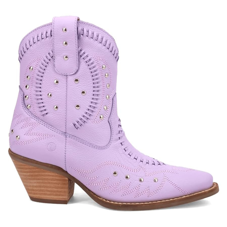 Dingo Womens Precious Embroidered Studded Snip Toe Casual Boots Ankle Mid Heel 2-3" - Purple | Amazon (US)