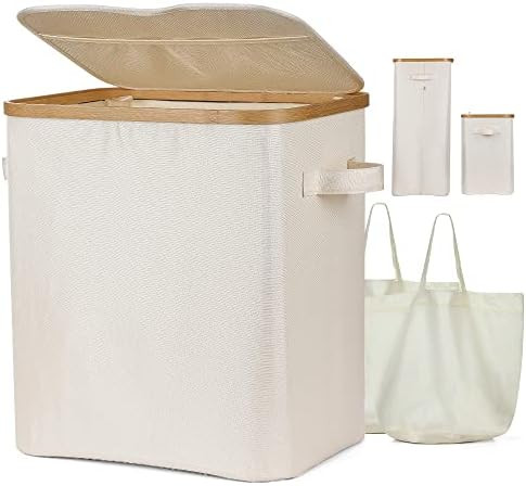 Yamagahome Laundry Basket with Lid, 60L Collapsible Large Laundry Hamper with 2 Removable Laundry... | Amazon (US)