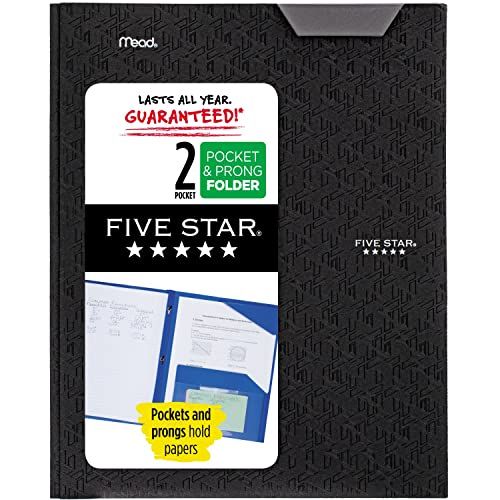 Five Star 2-Pocket Folder, Plastic Folder with Stay-Put Tabs and Prong Fasteners, Fits 3-Ring Binder | Amazon (US)