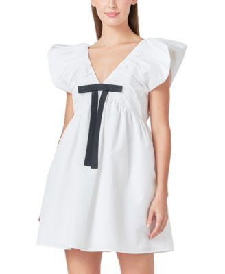 endless rose Women's Contrast-Bow Flutter Sleeve Mini Dress - Macy's | Macy's