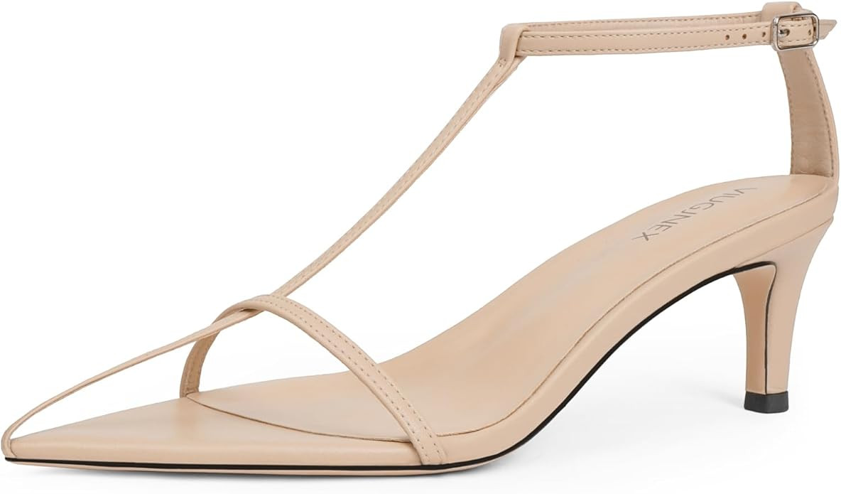 Women's Strappy Heeled Sandals with Pointed Open Toe, Simple T-Strap, Adjustable Ankle Strap, and... | Amazon (US)