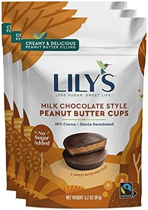 Milk Chocolate Style Peanut Butter Cups by Lily's Sweets | Stevia Sweetened, No Added Sugar, Low-... | Amazon (US)