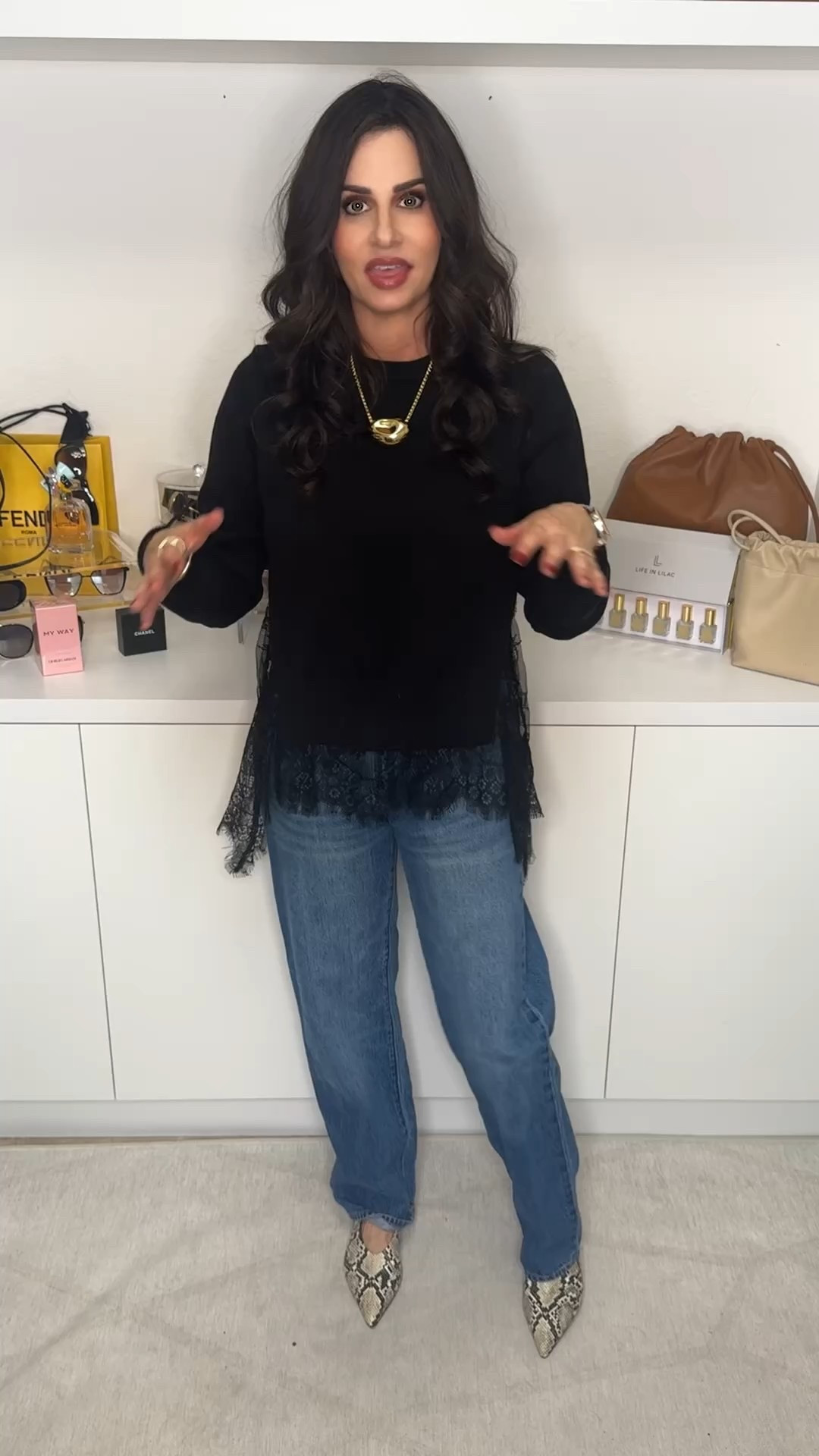 Loving this sweater it has lace paneling and is so on trend. it looks like you are wearing a cami under but you are not . So versatile can be worn with satin pants,  . a satin skirt . Wearing a sm , jeans 25 , heels TTS #lacesweater #blacksweater 

#LTKootd #LTKOver40 #LTKSeasonal

#LTKSeasonal #LTKOver40 #LTKootd