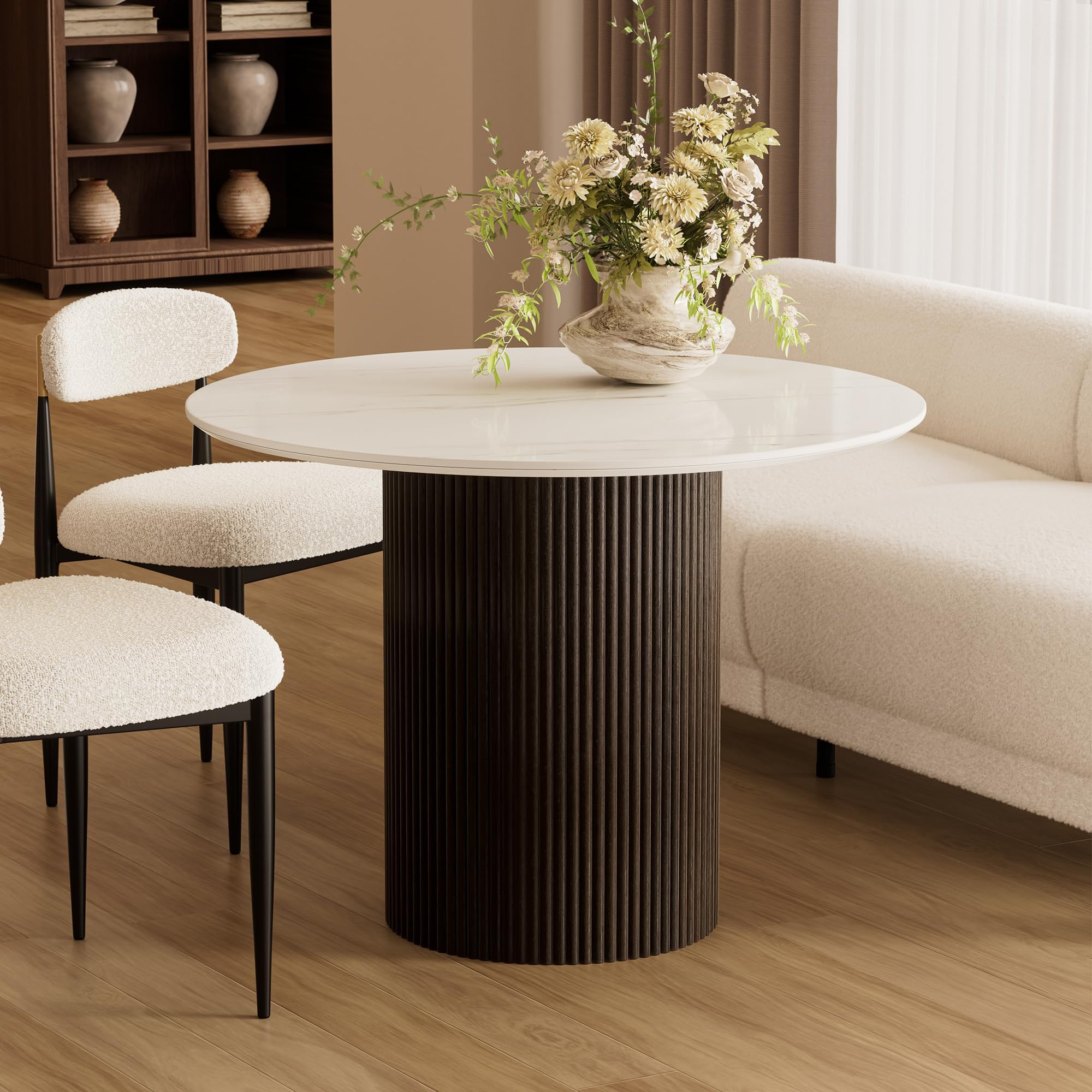 Morden Fort 42 Inch Round Dining Table, Modern Sintered Stone Top Dining Table with Fluted Solid ... | Amazon (US)