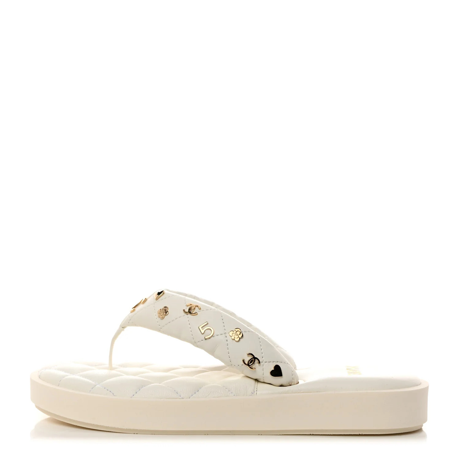 Lambskin Quilted Padded Charms Thong Sandals 36.5 White | FASHIONPHILE (US)