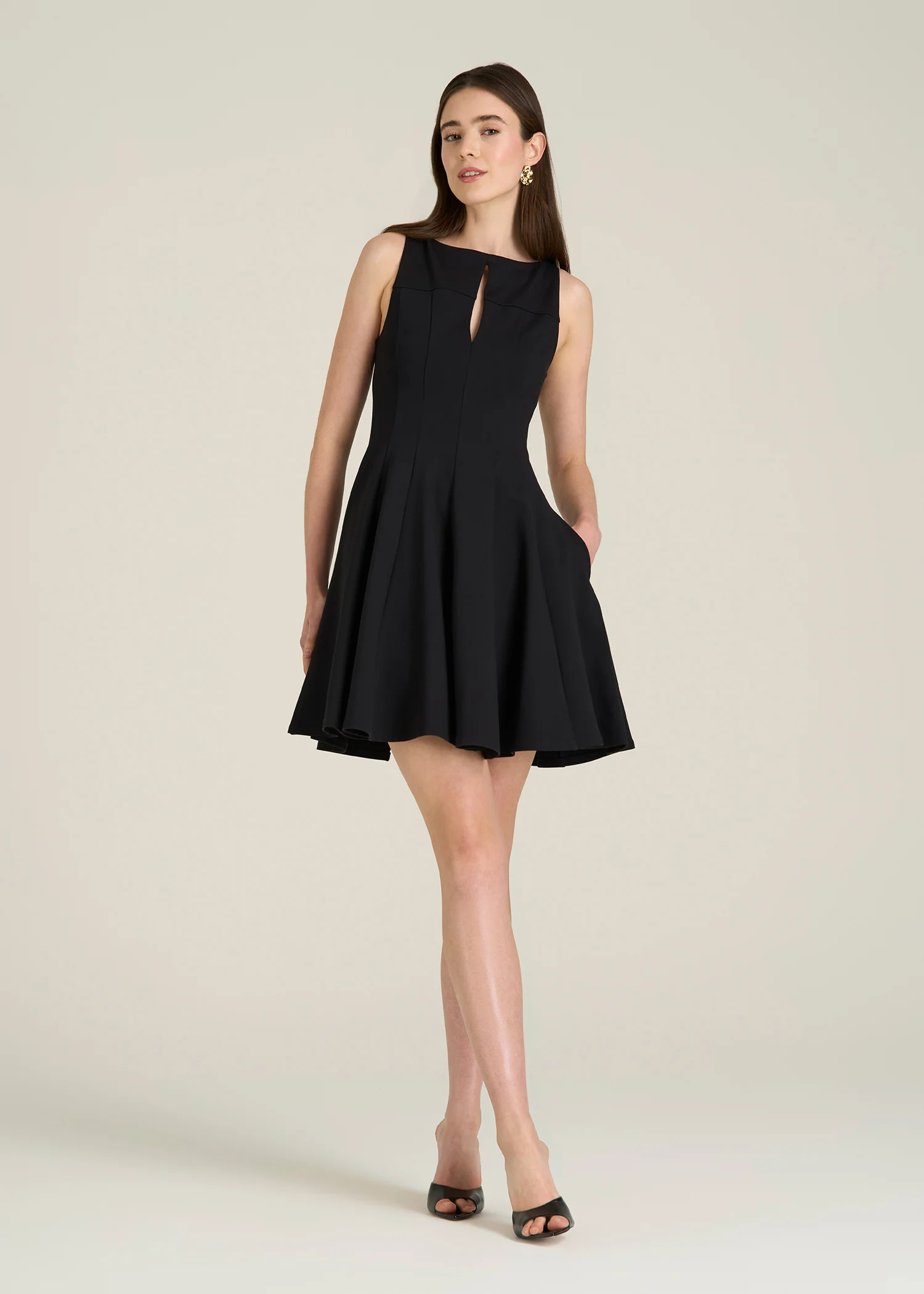 Soft Flex Ponte Mini Babydoll Dress for Tall Women in Black | American Tall