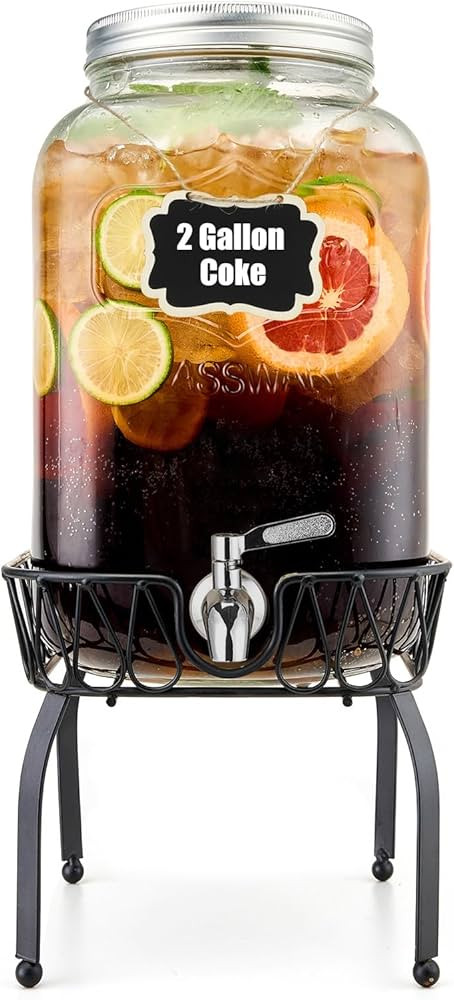 2 Gallon Beverage Dispenser with Stand and Lid, 18/8 Stainless Steel Spigot - Mason Jar Drink Dis... | Amazon (CA)