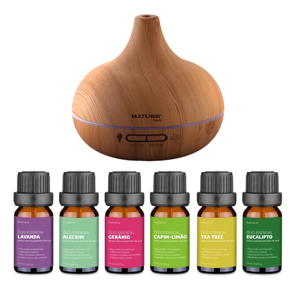 Combo Bem Estar - Difusor De Aromas Natural Air E Kit Com 6 Óleos Essenciais Multilaser Saúde - Hc218k Hc218k | CompraCerta (BR)