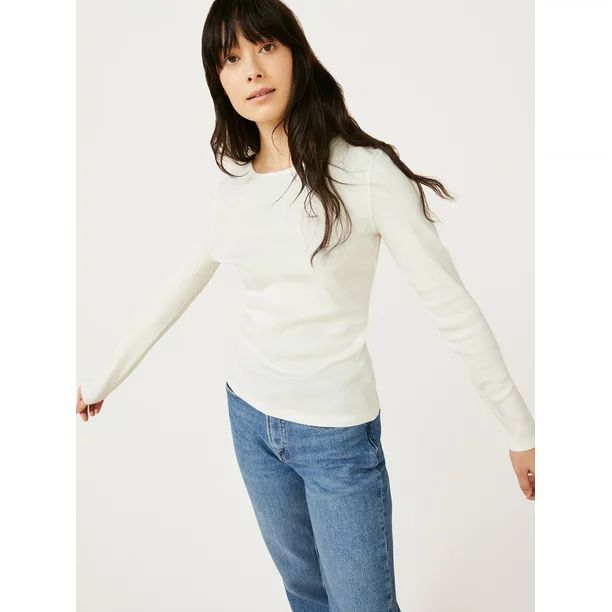 Free Assembly Women's Ribbed Crewneck Top with Long Sleeves - Walmart.com | Walmart (US)