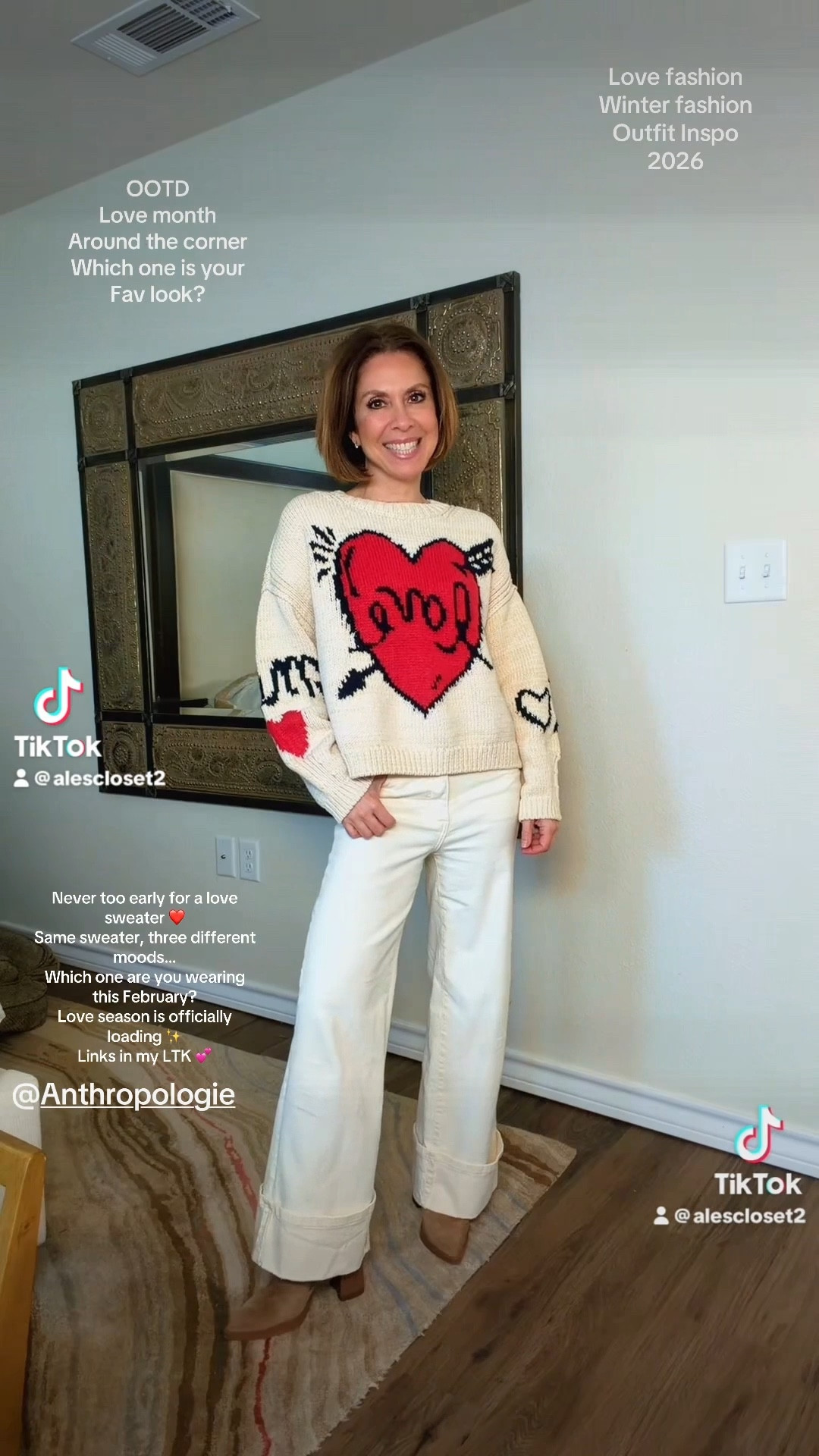 Found this amazing LOVE sweater from Anthropologie and I couldn’t resist ❤️ Super cute, beautifully made, and such a timeless piece for the love month. I’m officially loading up on cozy love outfits and this sweater is at the top of the list.

Wearing a size XS and styling it three different ways with my favorite pants—classic denim from KUT from the Kloth in size 00, plus velvet wide-leg pants in size 25 for a dressier, elevated look. Truly in love with how versatile this sweater is.

✨ All outfit links and details are linked below ✨

⸻



#LoveSweater
#AnthropologieFinds
#LTKStyle
#CasualChicOutfits
#ValentinesStyle
#WinterToSpringStyle
#ElevatedEveryday
#OutfitInspo



#LTKOver40 #LTKSeasonal