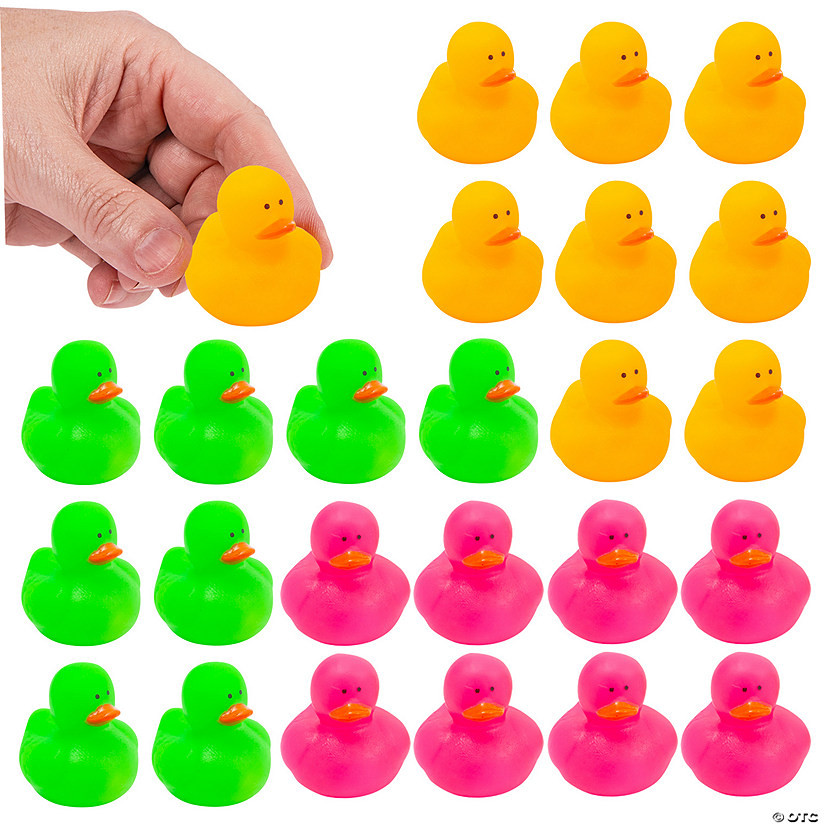 1 1/2" Mini Orange, Green & Pink Neon Vinyl Rubber Ducks - 24 Pc. | Oriental Trading Company