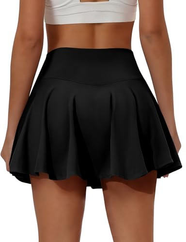 Buauty Pleated Skirts for Curvy Women Dressy Casual Skorts Tennis Skorts for Women with Shorts Golf Athletic Skirt for Pickleball Workout Outfits Cute Mini High Waisted Skort Black Small | Amazon (US)