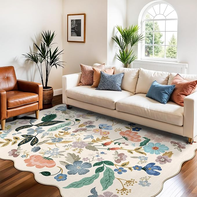 5x7 Living Room Area Rugs: Washable Floral Non-Slip Rug for Bedroom Dining Room Ultra Soft Carpet... | Amazon (US)