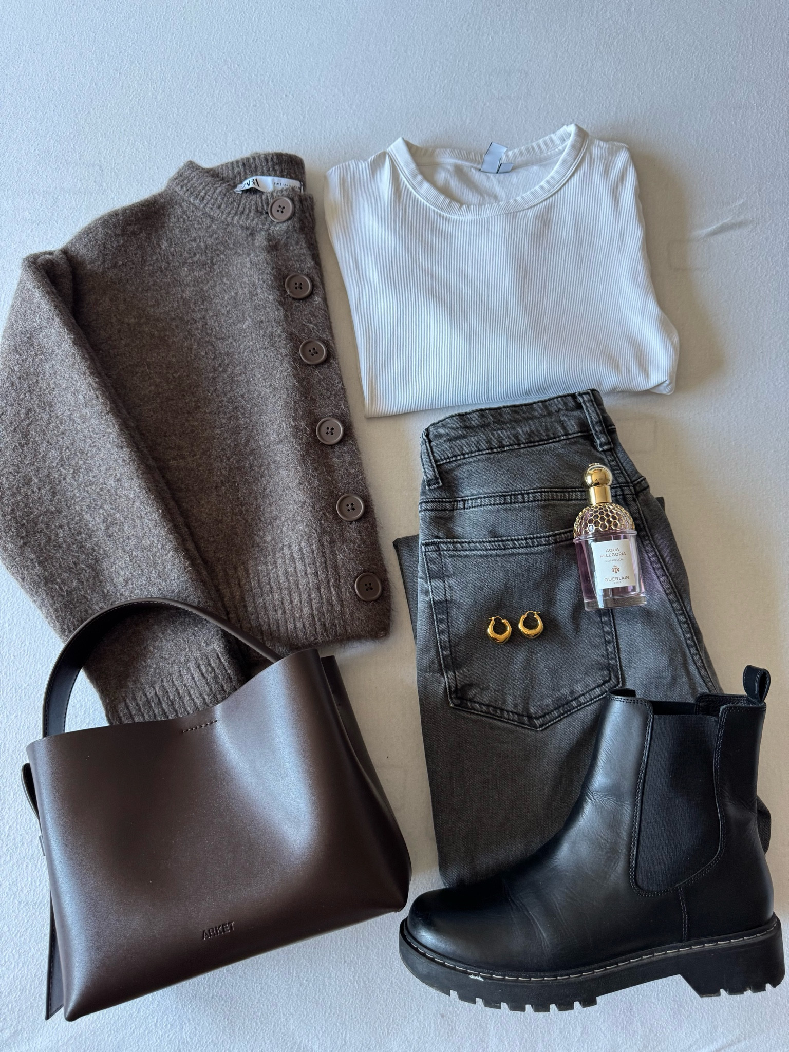 Brown cardigan styling, grey denim pants, black Chelsea boots Bag 

Cardigan is from Zara (not linked)

#LTKStyleTip #LTKOver40 #LTKShoeCrush
