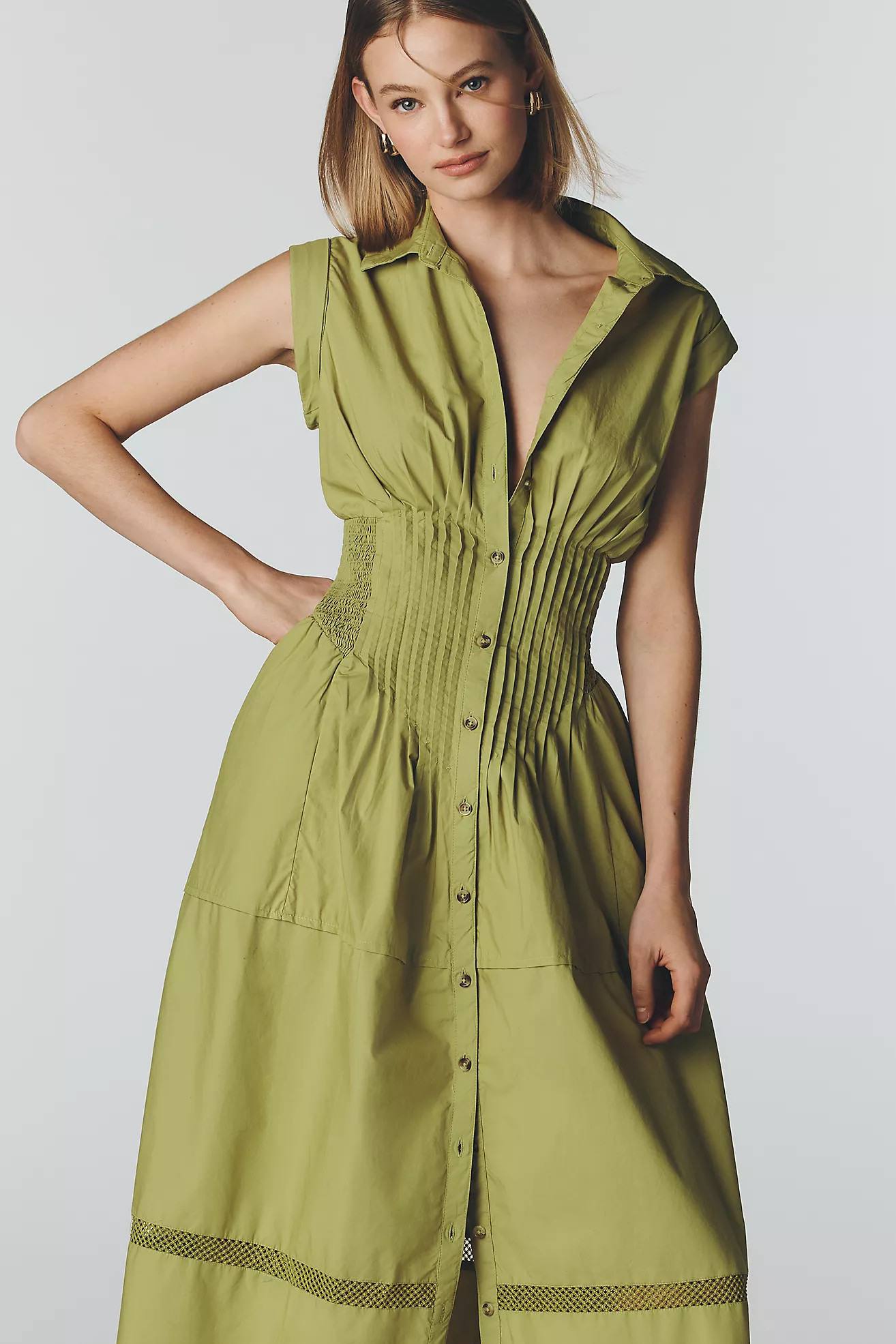 Maeve 100% Cotton Waisted Midi Shirt Dress | Anthropologie (US)