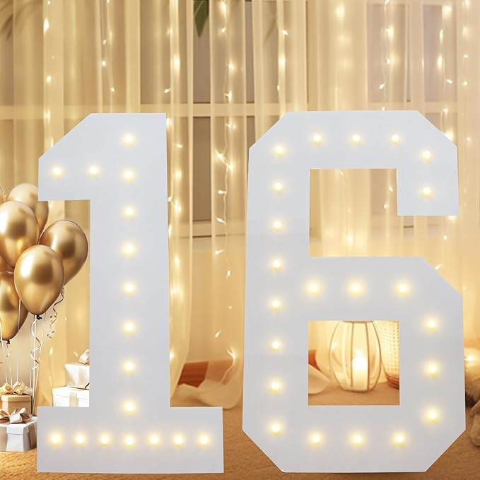 LOBOOM Marquee Light Up Number, White Foam Board Decorative Signage 3FT for 16th Birthday, Annive... | Amazon (US)