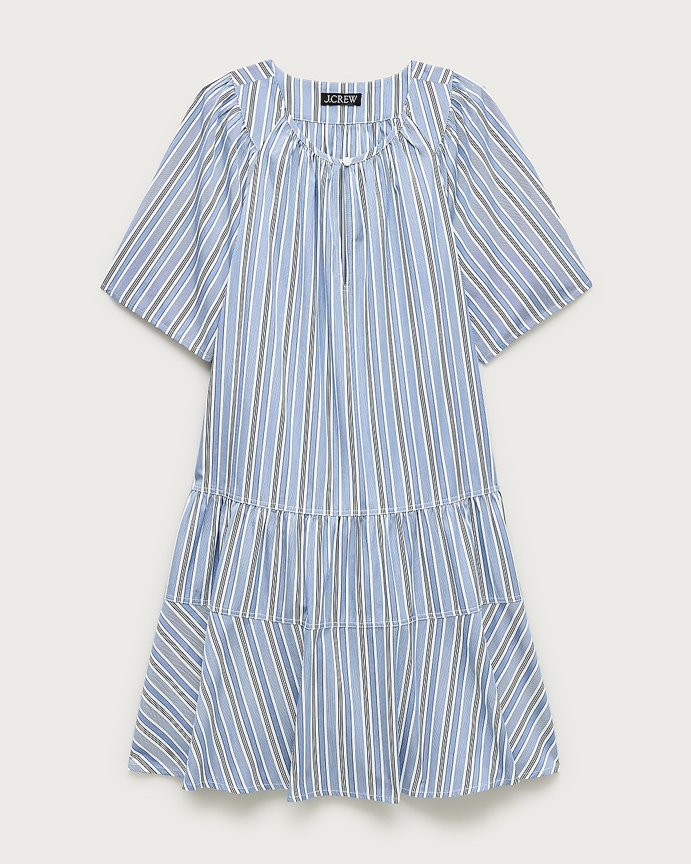 Tiered popover dress in striped cotton poplin | J. Crew US