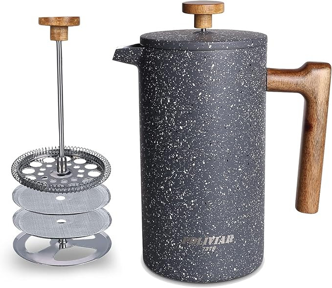 POLIVIAR French Press Coffee Maker, 34 Ounce Coffee Press with Teak Wood Handle, Double Wall Insu... | Amazon (US)