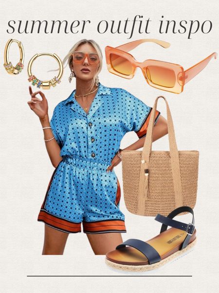 Amazon summer outfit inspo, cute romper, gold earrings, straw handbag, tote bag, retro sunglasses, sandals, vacation outfit, date night outfit 

#LTKItBag #LTKFindsUnder50 #LTKShoeCrush