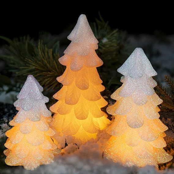 Yongmao Glittering Christmas Tree Shaped Flickering Flameless Candles with Timer, Real Wax Batter... | Amazon (US)