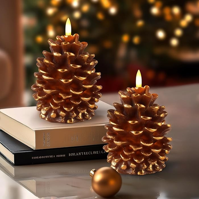 Homemory 2 Pcs Flameless Pine Cone Candle, LED Candles with 6H Timer, Real Wax Battery Operated C... | Amazon (US)
