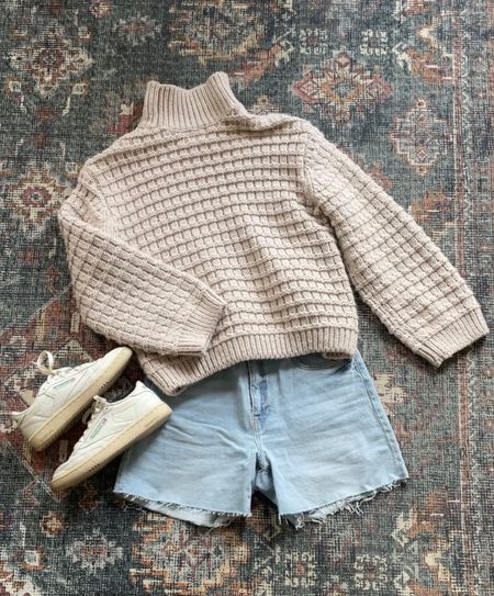 Spring Outfit Idea! Can never wrong go wrong with a sweater, jean shorts, and casual sneakers for spring! (especially for when the mornings are chilly, but afternoons are warm)

#LTKSeasonal #LTKfit #LTKshoecrush