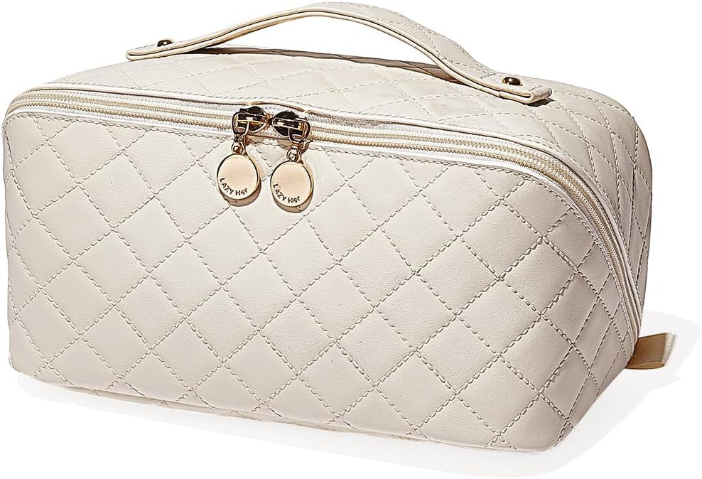 EACHY Travel Makeup Bag,Large Capacity Cosmetic Bags for Women,Waterproof Portable Pouch Open Fla... | Amazon (US)