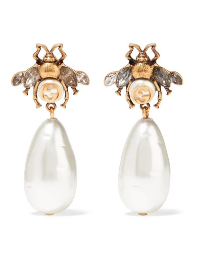 Gucci - Gold-plated, Crystal And Faux Pearl Earrings | NET-A-PORTER (US)