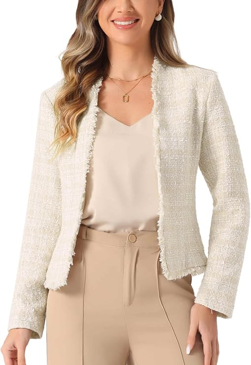 Allegra K Plaid Tweed Blazer for Women's Long Sleeve Open Front Work Office Jacket | Amazon (US)