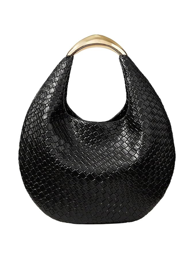 QWINEE Women's Woven Handbag Elegant Clutch Purse Metal Top Handle Cresent Evening Bag Retro PU L... | Amazon (US)