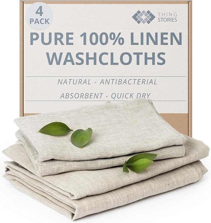 Pure 100% Linen Flax Washcloths - 4-Pack Natural Linen Dish Towels and Dish Cloths Set - Tea Towe... | Amazon (US)