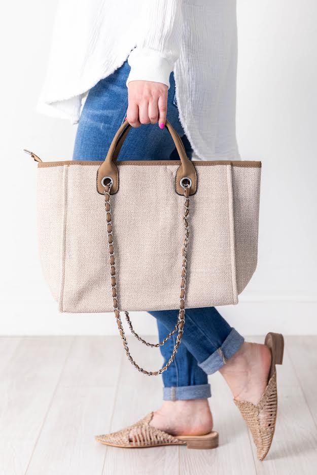 Along For The Ride Taupe Tote Purse | Pink Lily