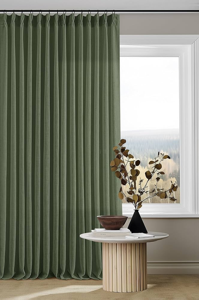 Thick Linen Olive Green Curtains 96 Inches Long for Living Room Bedroom Aesthetic Pinch Pleated D... | Amazon (US)