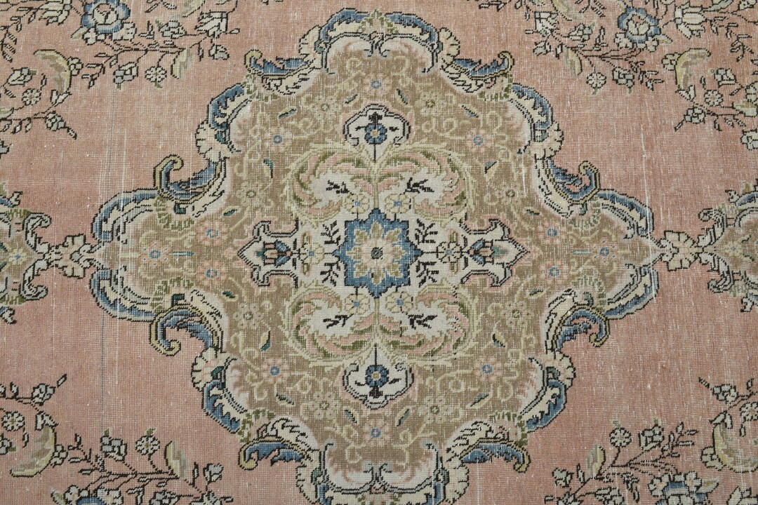 9.5x12.3 Persian Luxury Area Rug, Vintage Wool Rug, Faded Pink, Blue Motifs, Handmade Home Décor... | Etsy (US)