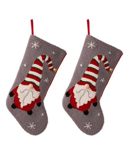 Glitzhome Red & Gray Gnome Hooked Stocking - Set of Two | Zulily