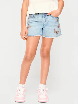 High-Waisted Printed Frayed-Hem Jean Shorts for Girls | Old Navy (US)
