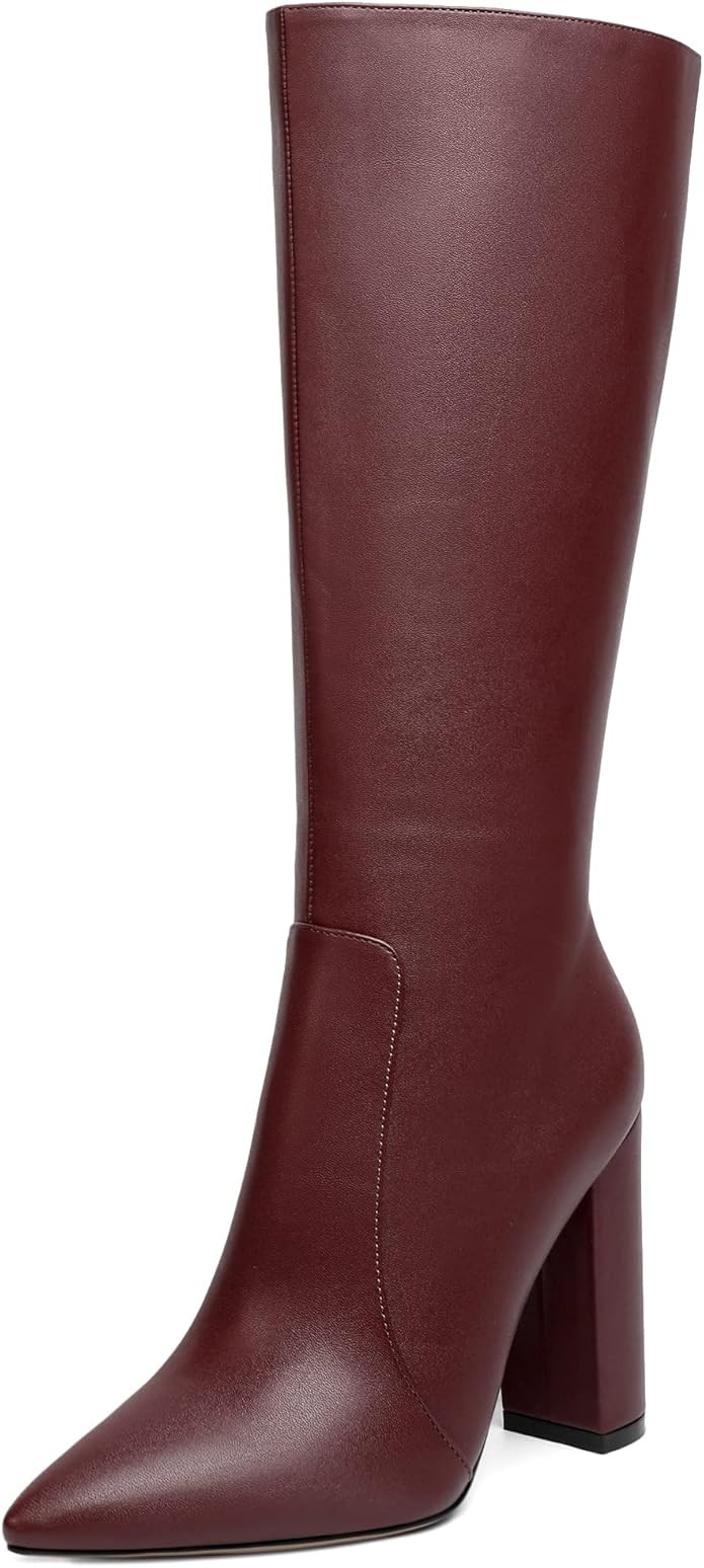 Eldof Womens Knee High Boots Go Go Boots 70s Wide Calf High Chunky Block Heel Under Knee Boots Po... | Amazon (US)