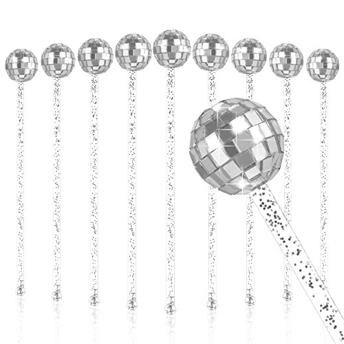 10 PCS DISCO BALL DRINK STIRRERS Glitter Drink Stirrers Lolipop Sticks Disposible for Last Disco disco bachelorette New Year’s Eve and wedding (silver) | Amazon (US)