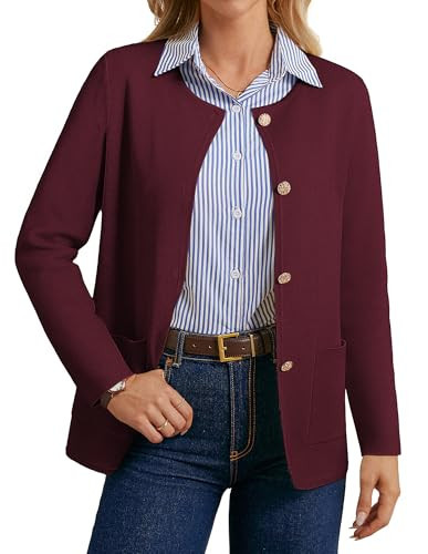 GRACE KARIN Womens Burgundy Blazer, Cardigan Sweater Dressy Casual, Long Sleeve Button Up Suit Jacket | Amazon (US)