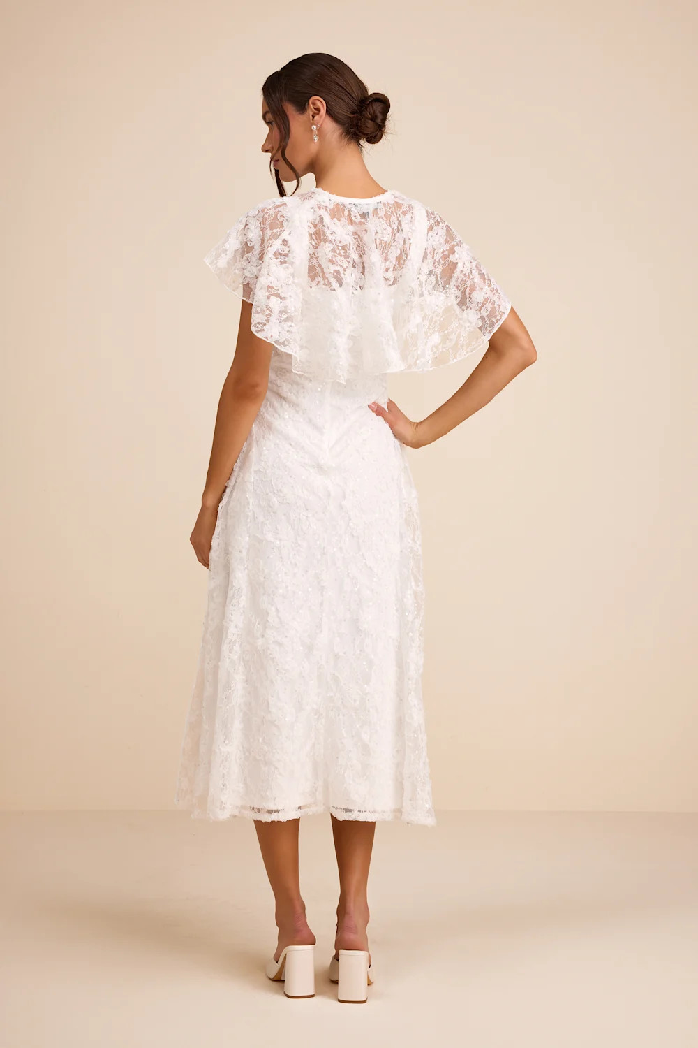 Nikola White Lace Sequin Cape Midi Dress | Lulus
