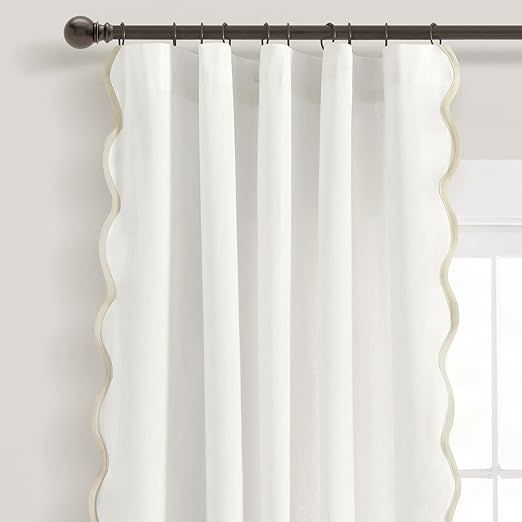 Lush Decor Coastal Chic Scallop Edge Window Curtain Panel Pair, 52" W x 84" L, Neutral & White | Amazon (US)