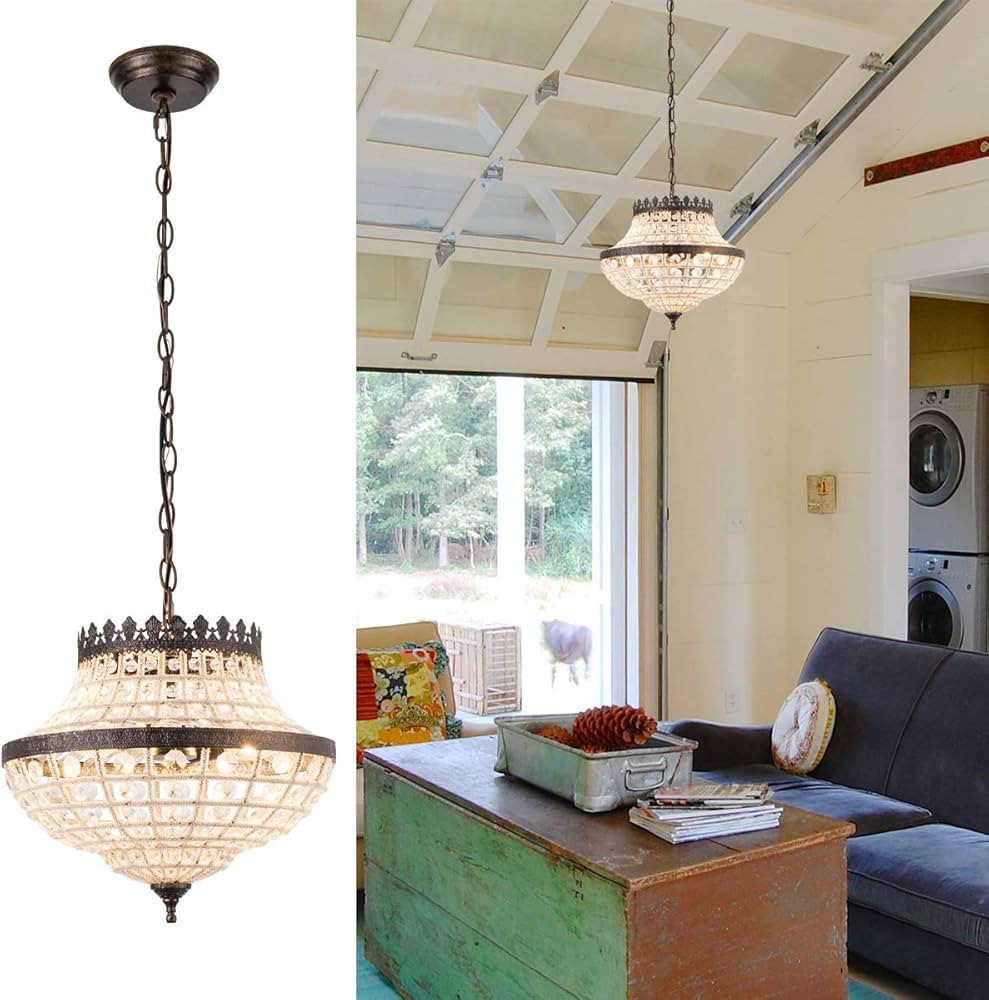 YIFI Vintage K9 Crystals Chandelier Classic Pendant Light Fixture for Kitchen Island Living Room ... | Amazon (US)