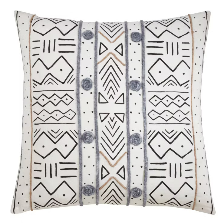 Oversize Poly Filled Mud Cloth Cotton Throw Pillow White - Saro Lifestyle | Target