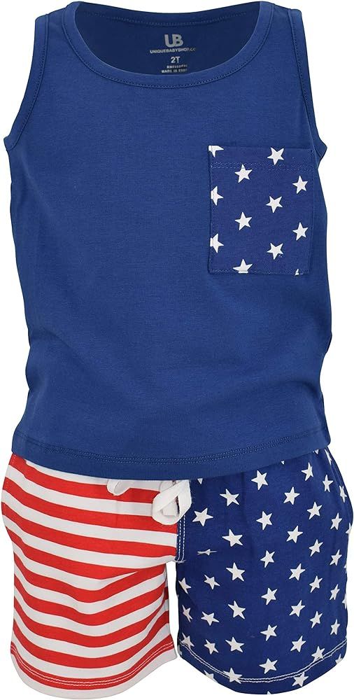 Unique Baby Boys Patriotic Flag Stars Stripes 4th of July Shorts Set | Amazon (US)