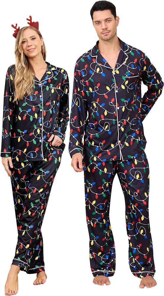 RAISEVERN Couples Christmas Matching Pajamas 2 Piece Women Men Xmas Pjs Soft Pyiama Set Long Slee... | Amazon (US)