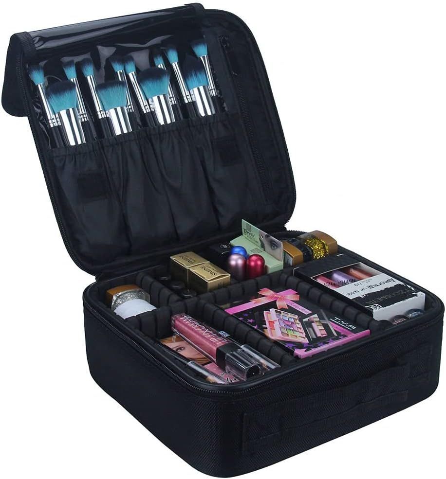 Relavel Travel Makeup Train Case Makeup Cosmetic Case Organizer Portable Artist Storage Bag with Adj | Amazon (US)