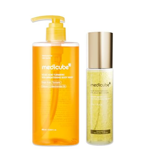 medicube Kojic Acid Body Wash & Glow Spray Duo: Kojic Acid Turmeric Brightening Body Wash and Turmeric Vitamin Gold Jelly Mist Serum | 2-Step Cleanse & Spray for Glowing Body, Post-Shower Routine | Amazon (US)