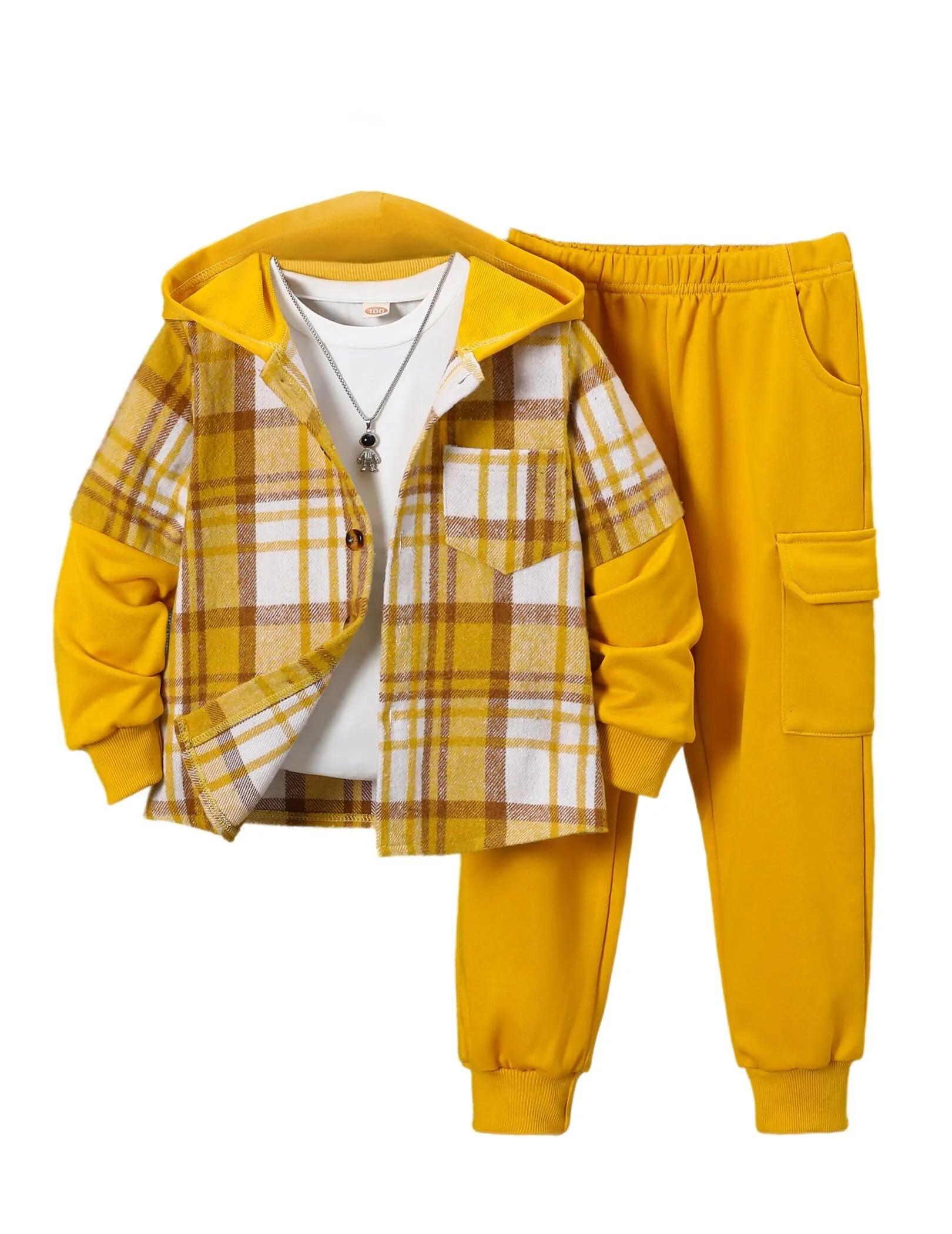 Fdqin Boys Outfit Sets 2Pcs Flannel Plaid Shirt and Pants Set Hoodie Sweatsuit for Fall Winter Sp... | Walmart (US)