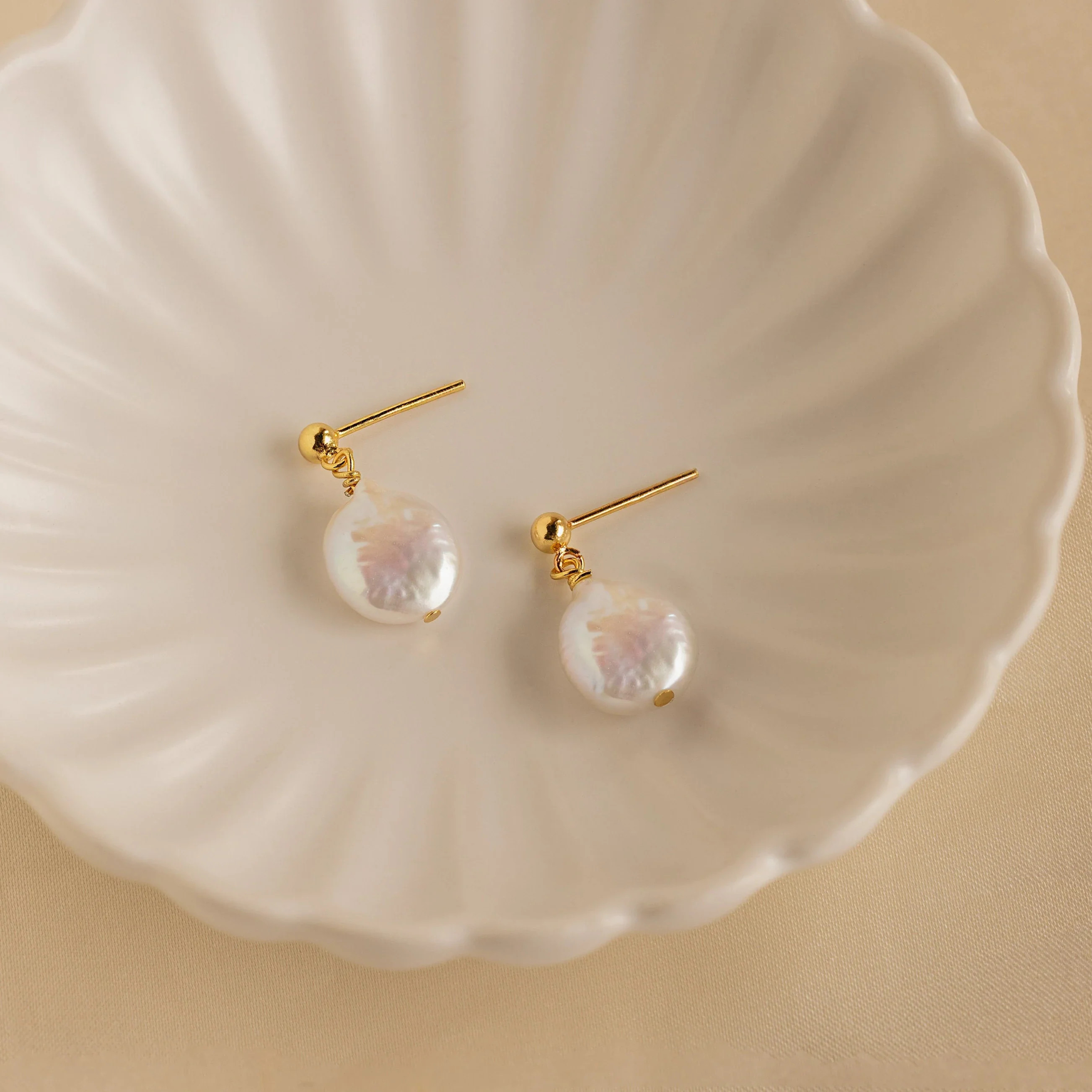 Baroque Round Freshwater Pearl Drop Stud Earrings | Caitlyn Minimalist | Caitlyn Minimalist