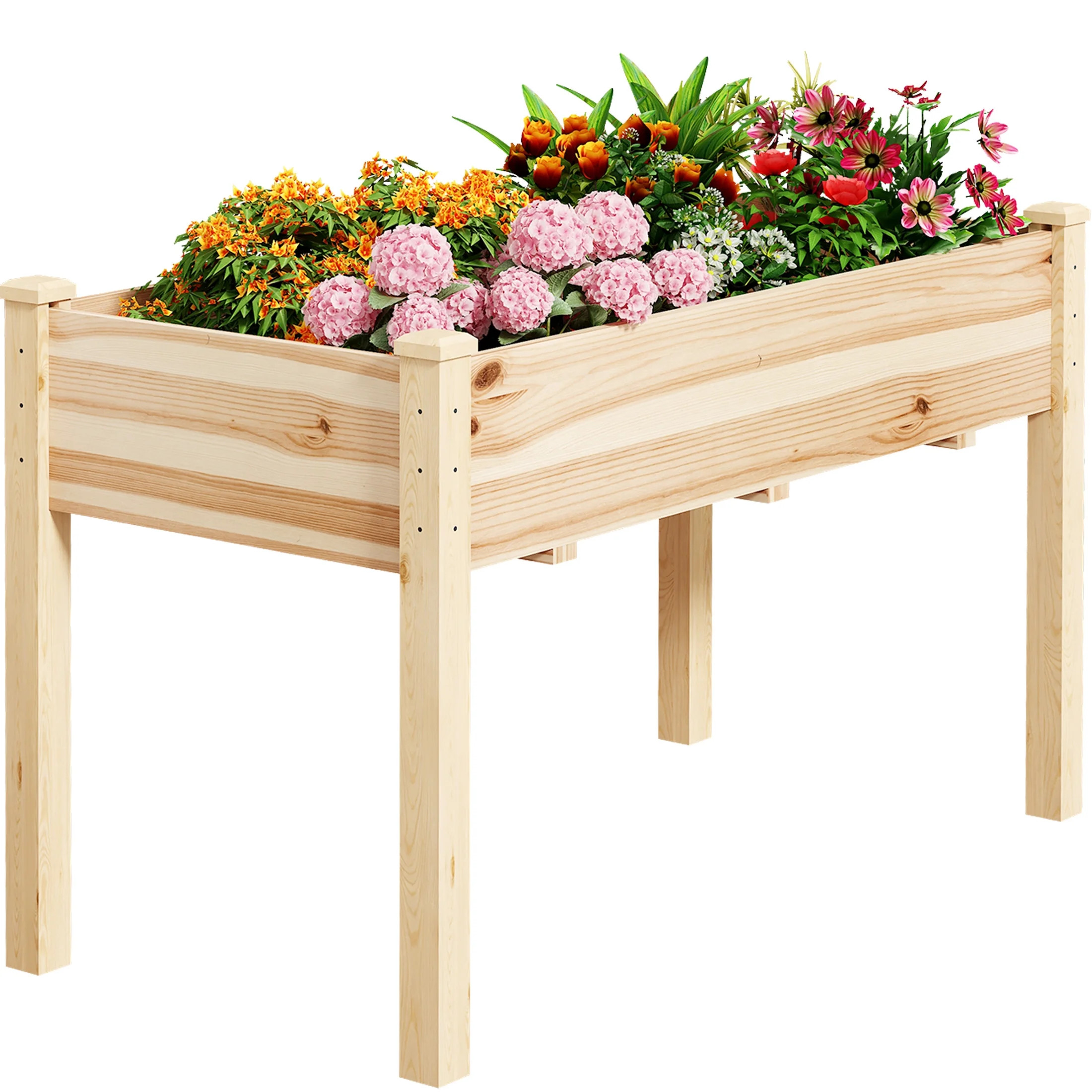 SUGIFT Raised Garden Beds for Outdoor Plants Wood Planter Box for Backyard, Patio - Natural | Walmart (US)